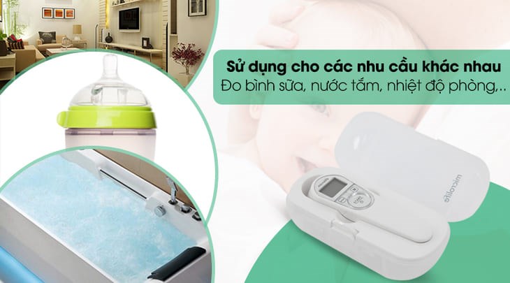 Nhiệt kế điện tử hồng ngoại Microlife NC200 có thể được dùng để do bình sữa, nước tắm và nhiệt độ phòng