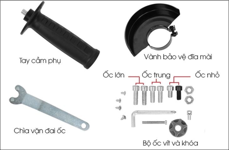 Các phụ kiện đi kèm giúp người dùng sử dụng máy mài góc cầm tay Kachi MK-190 850W dễ dàng hơn