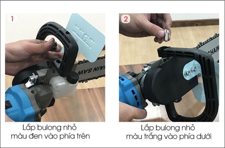 Lắp tay cầm và siết chặt với 2 ốc lục giác nhỏ