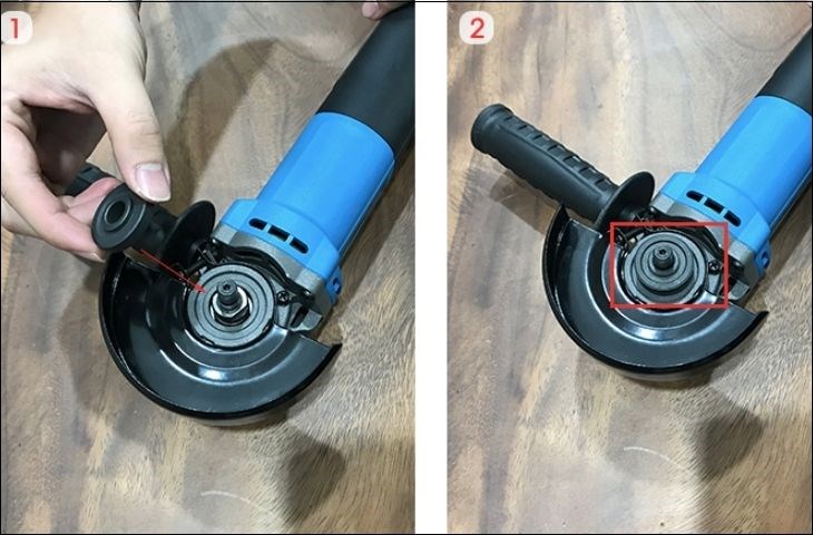 Lắp vành trong lên trục quay của máy mài góc cầm tay Kachi MK-190 850W 