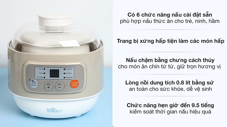 Nồi nấu chậm Bear 0.8 lít DDZ-A08D1 thuộc thương hiệu Bear nổi tiếng