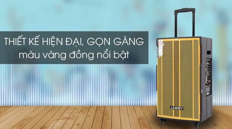 Loa kéo karaoke Jammy AM4218 600W có thiết kế màu vàng đồng sáng sủa và cấu tạc chắc chắn với thùng loa bằng gỗ