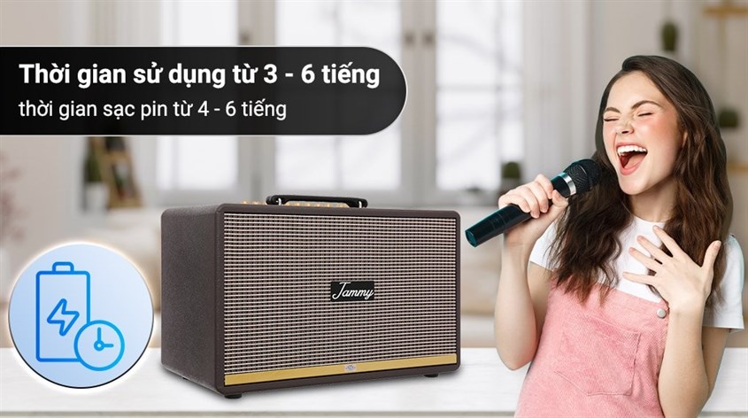 Loa kéo karaoke Jammy N2070K 350W có thể hoạt động từ 3 - 6 giờ