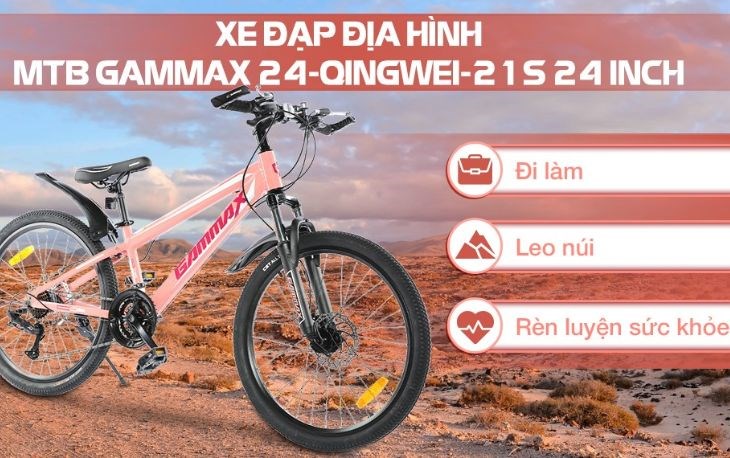 Xe đạp địa hình MTB Gammax 24-QINGWEI-21S 24 inch thích hợp dùng để đạp xe rèn luyện sức khỏe