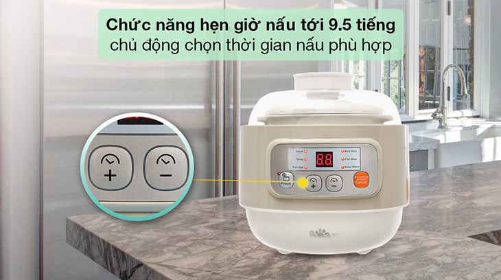 Nồi nấu chậm Bear 0.8 lít DDZ-A08D1 được trang bị chức năng hẹn giờ tiện lợi, giúp người dùng chủ động hơn trong việc nội trợ