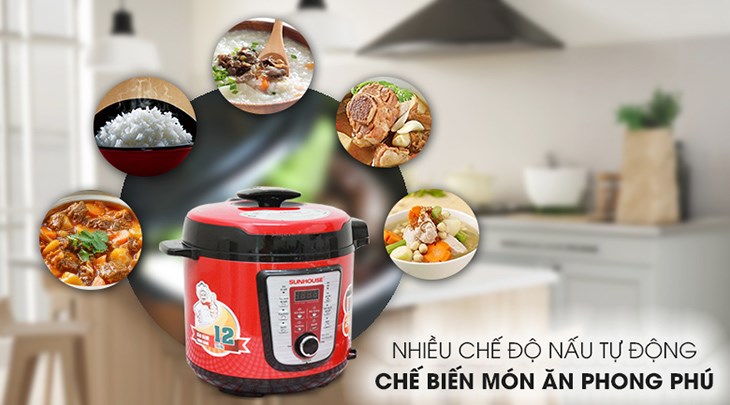 Nồi áp suất điện Sunhouse SHD 1767 6.0 lít được tích hợp chế độ nấu tự động vô cùng đa dạng