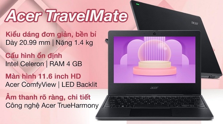 Laptop Acer TravelMate B3 TMB311 31 C2HB N4020 sở hữu thiết kế phổ thông, bền bỉ và thông minh phù hợp dành riêng cho lứa tuổi nhỏ và học sinh tiểu học, trung học