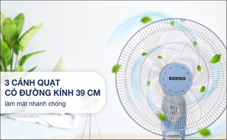 Quạt treo tường Senko TC1626 sở hữu 3 cánh quạt giúp làm mát hiệu quả