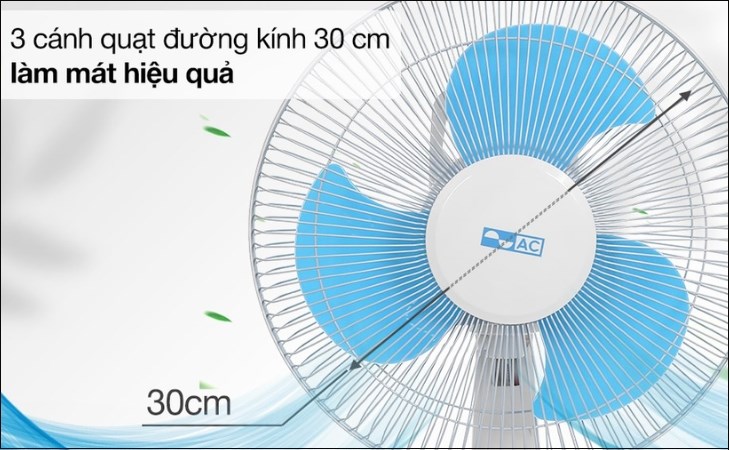 Quạt sạc điện AC ARF03D123 làm mát ổn định với 3 cánh quạt kích thước 30cm