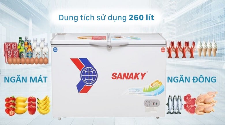 Tủ đông Sanaky 260 lít VH-3699W1 gồm 2 ngăn đáp ứng nhiều nhu cầu khác nhau