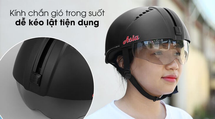 Mũ 1/2 size M Asia MT-105KA với lớp kính chắn gió trong suốt bảo vệ được vùng da mỏng manh