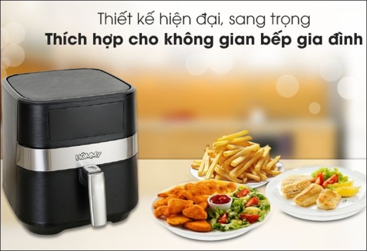 Nồi chiên không dầu Hommy TXG-S5T14 5 lít sở hữu thiết kế sang trọng, thích hợp cho nhiều không gian bếp gia đình