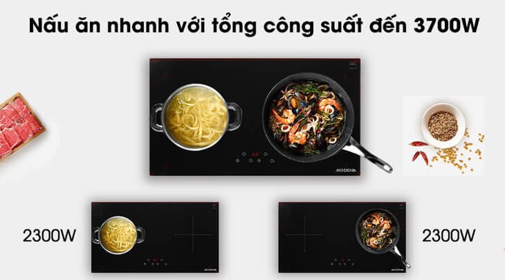 Bếp trang bị các vùng nấu với công suất lớn cho bạn nấu ăn thêm linh hoạt, nhanh chóng hơn