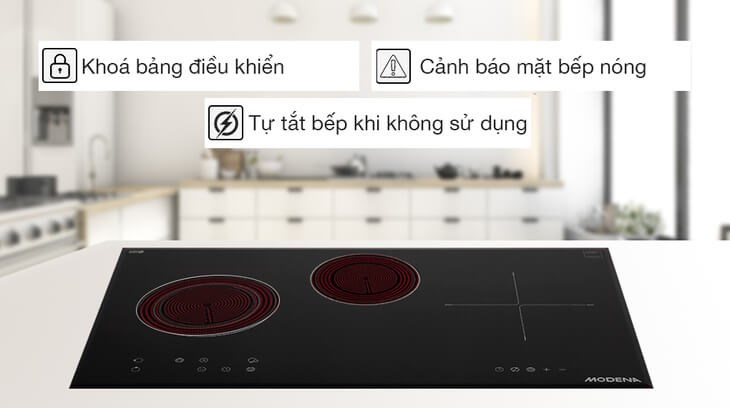 Bếp hồng ngoại Modena tích hợp nhiều tính năng an toàn, tiện lợi cho các bà nội trợ