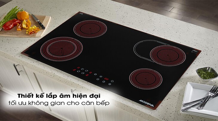 Bếp hồng ngoại Modena có thiết kế lắp âm giúp bạn tiết kiệm không gian bếp hiệu quả