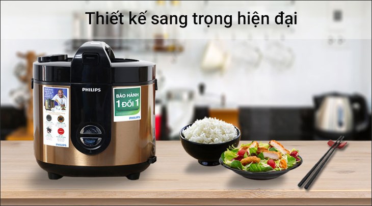 Nồi cơm điện Philips có mẫu mã hiện đại, nhỏ gọn, dễ dàng bố trí hài hòa trong mọi không gian bếp
