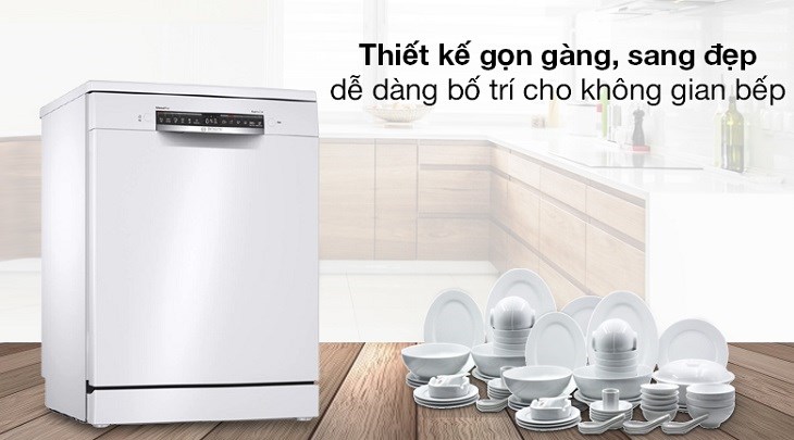 Máy rửa chén độc lập Bosch SMS4HAW48E được thiết kế nhỏ gọn với gam màu trắng sang trọng