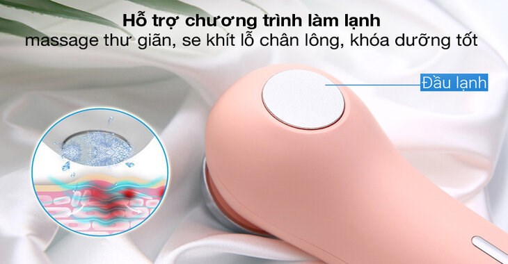 Máy massage mặt và cổ đẩy tinh chất Halio Ion Hot & Cool Coral trang bị đầu lạnh giúp se khít lỗ chân lông