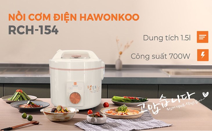 Nồi cơm nắp gài Hawonkoo 1.5 lít RCH-154-CE nấu cơm nhanh, tiết kiệm thời gian cho người nội trợ