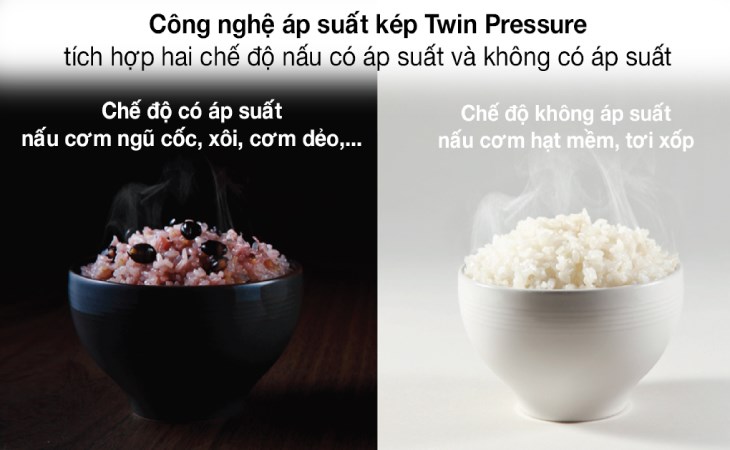 Nồi cơm áp suất cao tần Cuckoo 1.08 lít CRP-LHTR0609F/WHSIV sử dụng công nghệ áp suất kép Twin Pressure cho phép bạn tùy chọn chế độ nấu cơm theo nhu cầu 