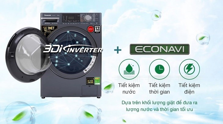 Máy giặt Panasonic Inverter 9.5 Kg NA-V95FX2BVT tiết kiệm điện, nước nhờ cảm biến thông minh Econavi