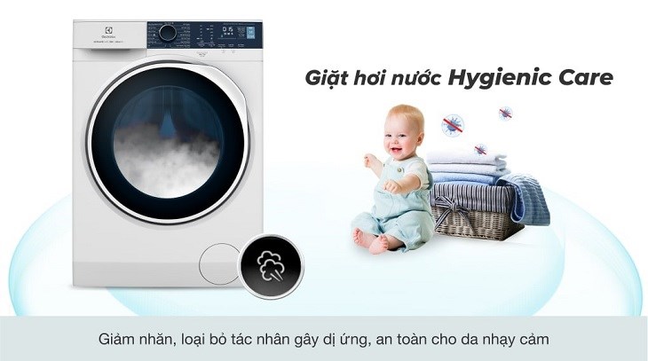 Công nghệ sấy hơi nước Hygienic Care giảm nhăn quần áo và diệt khuẩn trên máy giặt Electrolux Inverter 10 kg EWF1024P5WB