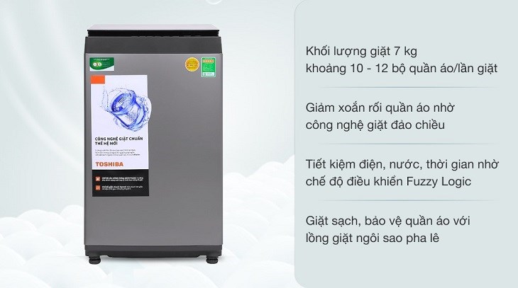 Máy giặt Toshiba 7 Kg AW-L805AV (SG) có khối lượng giặt 7 kg, phù hợp với gia đình 2 - 3 người