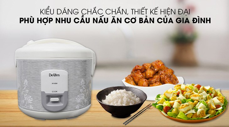 Nhờ được thiết kế chắc chắn và hiện đại, nồi cơm điện nắp gài Delites 1.8 lít NCG1805 phục vụ tốt cho nhu cầu nấu cơm hàng ngày của gia đình