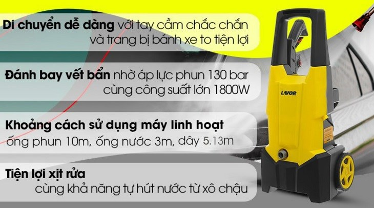 Máy phun xịt rửa áp lực cao Lavor Smart Plus 130 1800W sở hữu nhiều ưu điểm nổi bật phù hợp cho gia đình chọn dùng