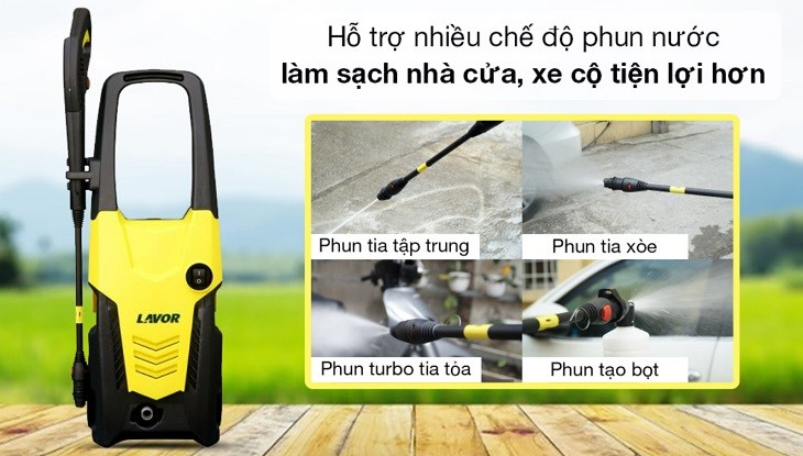 Máy phun xịt rửa áp lực cao Lavor Ikon140 2000W trang bị nhiều chế độ phun với áp lực nước khác nhau để loại bỏ vết bẩn hiệu quả