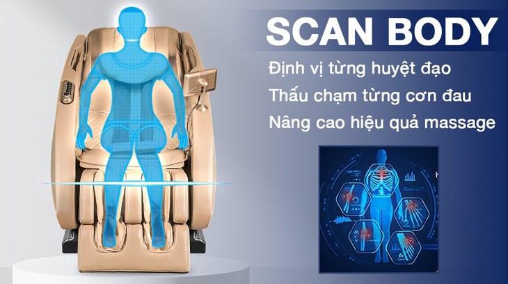 Ghế massage remote cảm ứng Makano MKGM-20002 phù hợp với vóc dáng của hầu hết người dùng nhờ chế độ Scan Body quét toàn bộ cơ thể