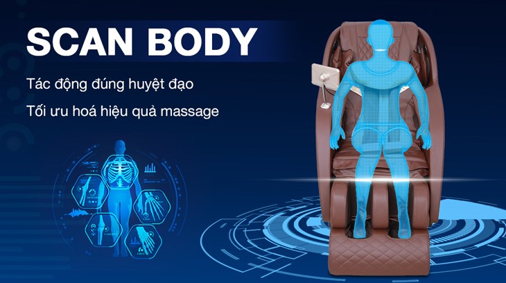Chế độ Scan Body trên ghế massage Fuji Luxury PT607 giúp bạn giảm đau mỏi nhanh chóng nhờ khả năng dò tìm huyệt đạo chính xác