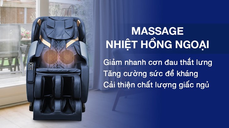 Ghế massage Daikiosan DKGM-00005 được trang bị chế độ massage nhiệt giúp giảm đau hiệu quả vùng thắt lưng 
