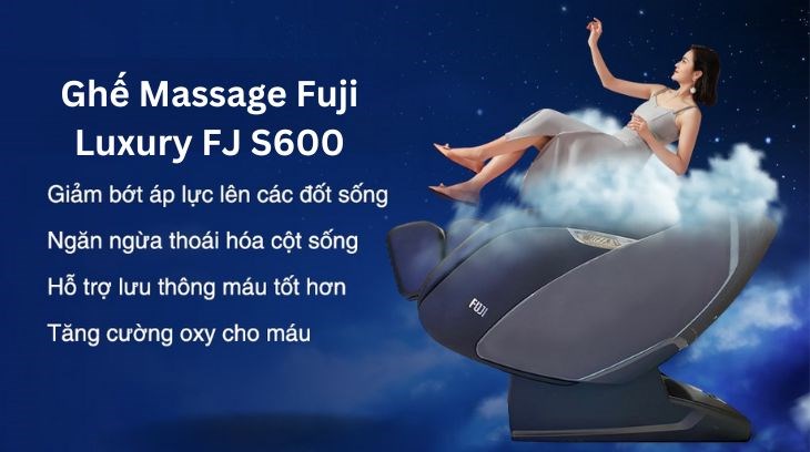 Ghế Massage Fuji Luxury FJ S600 hỗ trợ giảm bớt áp lực lên các xương sống, phù hợp với những người thường xuyên hoạt động nhiều
