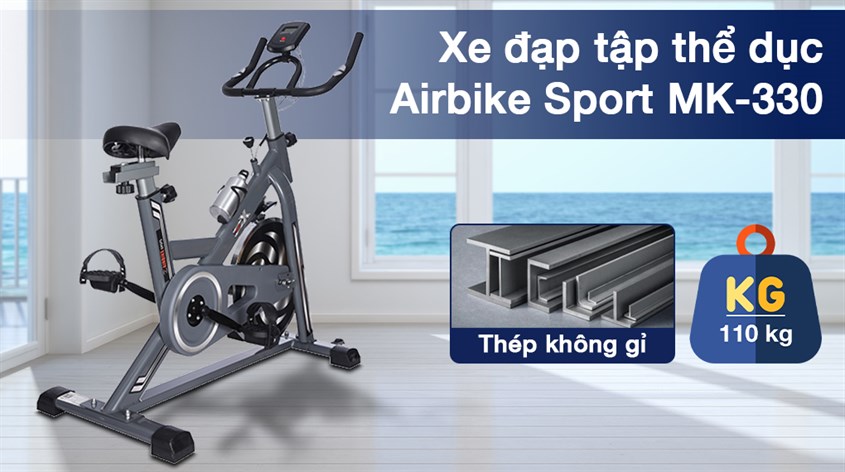 Xe đạp tập thể dục Airbike Sport MK-330 có tải trọng lên đến 110kg, phù hợp với cân nặng của đa số người lớn tuổi