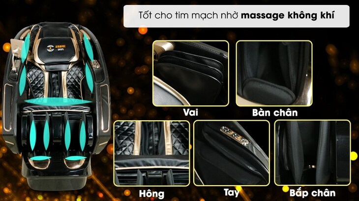 Ghế Massage Airbike Sports MK-337 được trang bị nhiều túi khí giúp tăng hiệu quả xoa bóp trên cơ thể