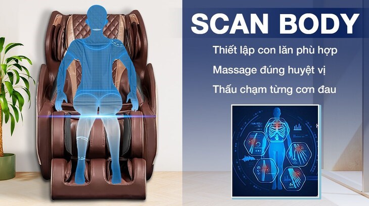 Ghế Massage Daikiosan DVGM-10003 đi kèm Scan Body giúp đưa ra những bài massage phù hợp với cơ thể