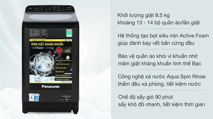 Máy giặt Panasonic 8.5 Kg NA-F85A9BRV có giá chưa đến 6 triệu đồng (cập nhật tháng 5/2023) phù hợp cho sinh viên, người độc thân khi ở trọ