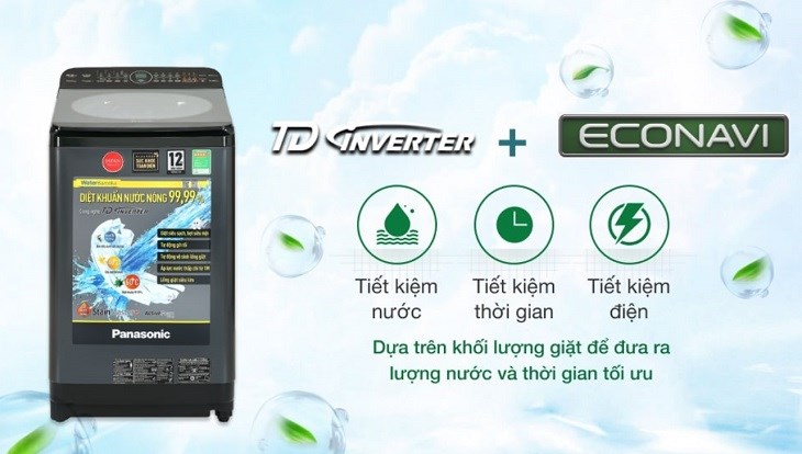 Máy giặt Panasonic Inverter 9.5 Kg NA-FD95V1BRV sử dụng loại động cơ TD Inverter kết hợp với chế độ ECO cho hiệu quả tiết kiệm điện tối ưu