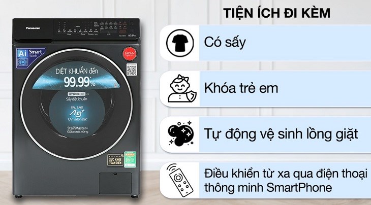 Máy giặt Panasonic Inverter 10.5 kg NA-V105FR1BV trang bị khóa trẻ em cùng nhiều tiện ích khác thuận lợi cho việc sử dụng