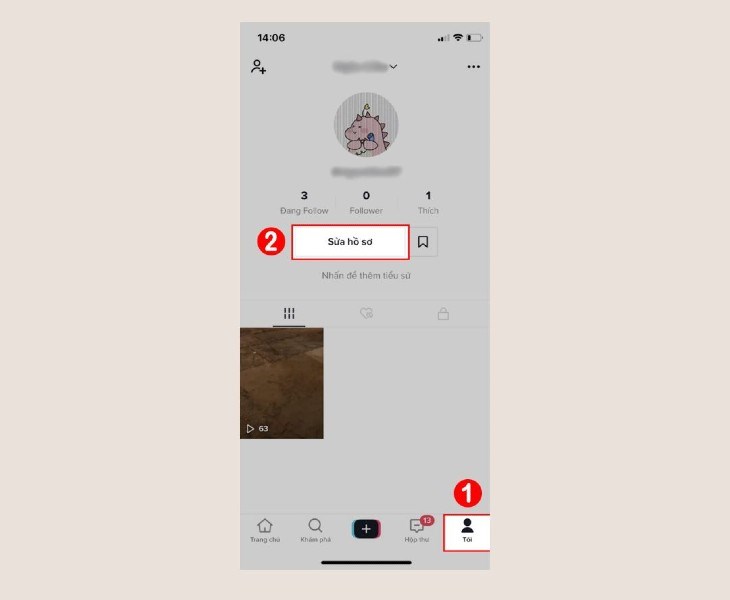 Bạn chọn Sửa hồ sơ để chỉnh sửa tên người dùng và TikTok ID