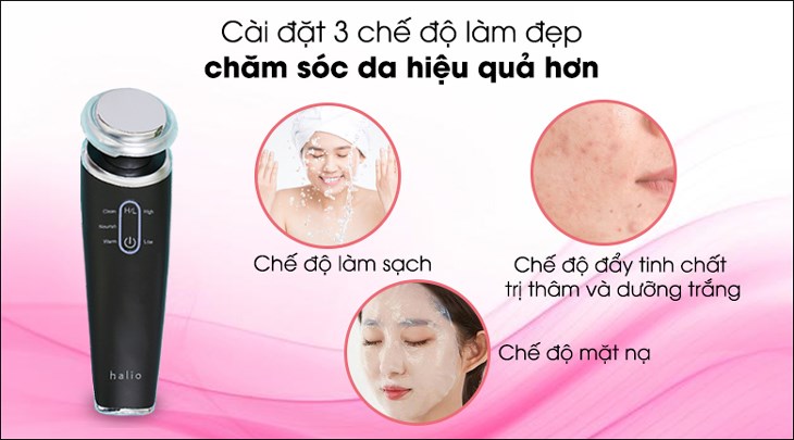 Máy massage m?t d?y tinh ch?t Halio Ion Cleansing & Moisturizing Black du?c tích h?p 3 ch? d? làm d?p là món quà t?ng phù h?p cho ngu?i yêu d?p 8/3