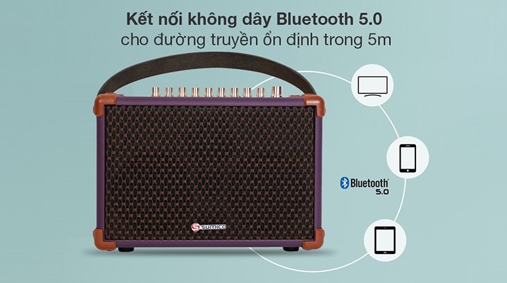 Loa karaoke xách tay Sumico BELLA 42 Purple 100W trang bị kết nối không dây Bluetooth 5.0 cho đường truyền định trong phạm vi 5m