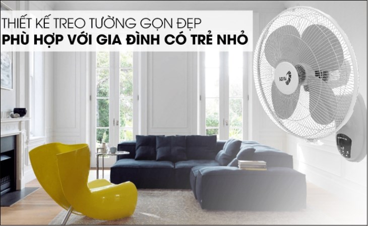 Quạt treo tường Asia 4 cánh L16022-XV0 55W có thiết kế dạng treo tường, an toàn cho trẻ nhỏ