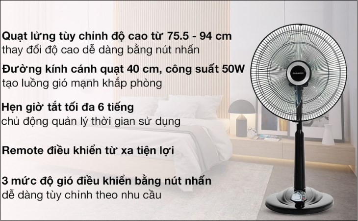 Quạt lửng Sharp 3 cánh PJ-L40RV-DG 50W được trang bị nhiều tính năng thông minh, mang lại trải nghiệm tốt cho người dùng