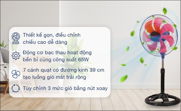 Quạt lửng Senko 7 cánh LTS1636 65W có kiểu dáng gọn đẹp, màu sắc bắt mắt cùng nhiều tính năng tiện lợi