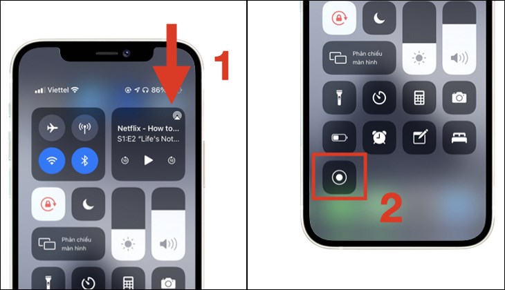 Bạn mở trung tâm điều khiển và nhấp vào biểu tượng Ghi màn hình