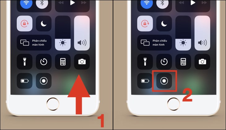 Đối với iPhone có Touch ID (nút Home), bạn vuốt từ phía dưới lên để mở trung tâm điều khiển