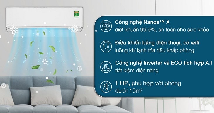 Máy lạnh Panasonic Inverter 1 HP CU/CS-XU9ZKH-8 có khả năng lọc sạch không khí, nâng cao bảo vệ sức khỏe người dùng tốt hơn
