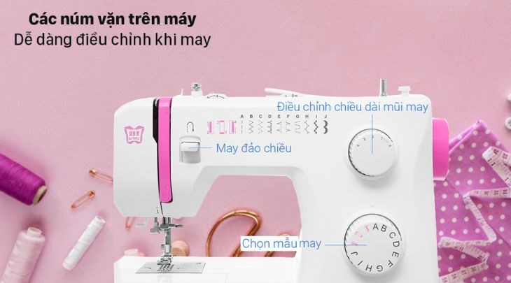 Máy may trang bị núm vặn đơn giản cho người dùng sử dụng dễ dàng